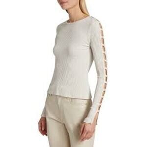 Jonathan Simakhi Standard Tobie Melange Rib Cut Out Cream Top L